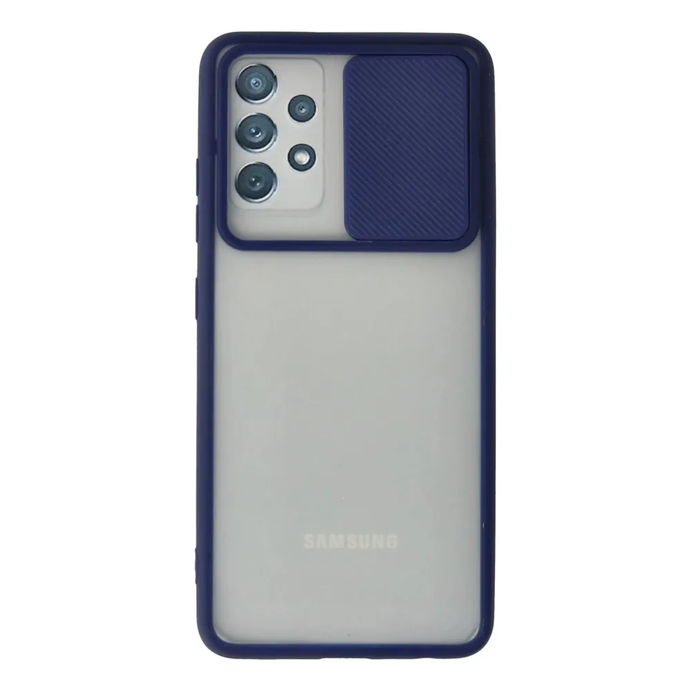 Newface Samsung Galaxy A72 Kılıf Palm Buzlu Kamera Sürgülü Silikon - Lacivert