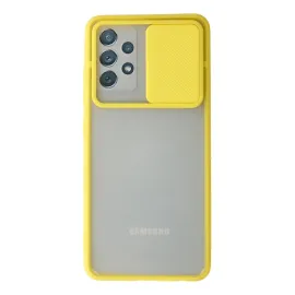 Newface Samsung Galaxy A72 Kılıf Palm Buzlu Kamera Sürgülü Silikon - Sarı