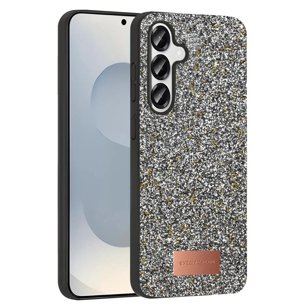 Onegif Samsung Galaxy S25 Bright Simli Kapak - Gümüş