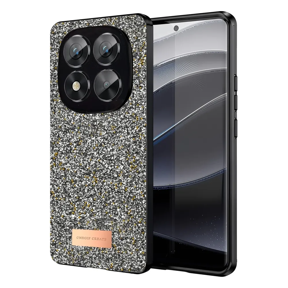 Onegif Xiaomi Redmi Note 14 Pro 5G Bright Simli Kapak - Gümüş