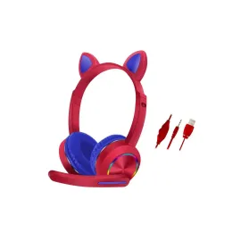 Karler Bass AKZ020 Kafa Üstü Işıklı Kedi Kulaklık - Kırmızı