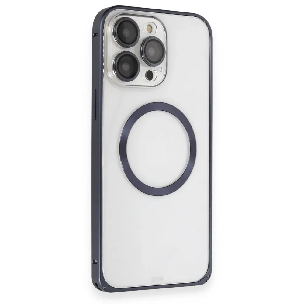 Joko Iphone 15 Pro Max Kılıf Metal Bumper Magneticsafe Kapak - Lacivert