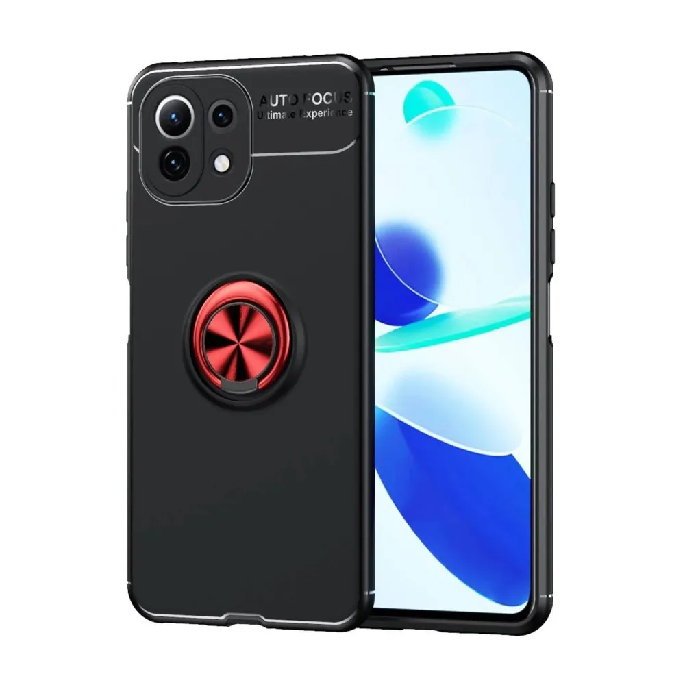 Newface Xiaomi Mİ 11 Lite Kılıf Range Yüzüklü Silikon - Siyah-Kırmızı