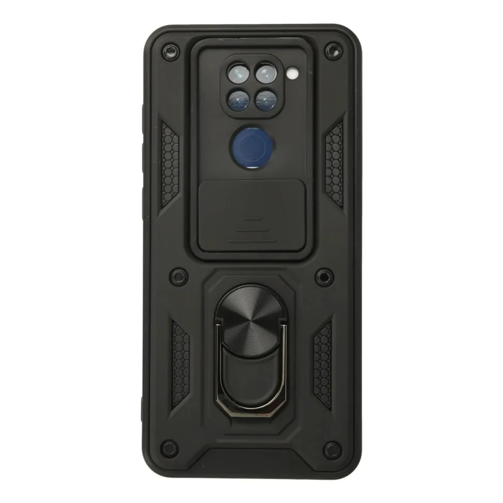 Newface Xiaomi Redmi Note 9 Kılıf Pars Lens Yüzüklü Silikon - Siyah