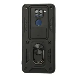 Newface Xiaomi Redmi Note 9 Kılıf Pars Lens Yüzüklü Silikon - Siyah