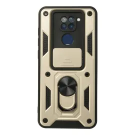 Newface Xiaomi Redmi Note 9 Kılıf Pars Lens Yüzüklü Silikon - Gold