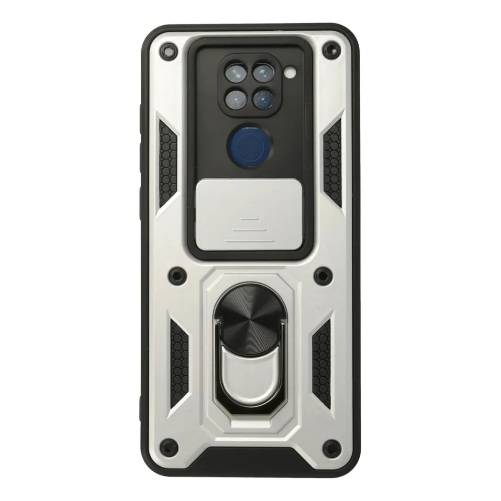 Newface Xiaomi Redmi Note 9 Kılıf Pars Lens Yüzüklü Silikon - Gümüş