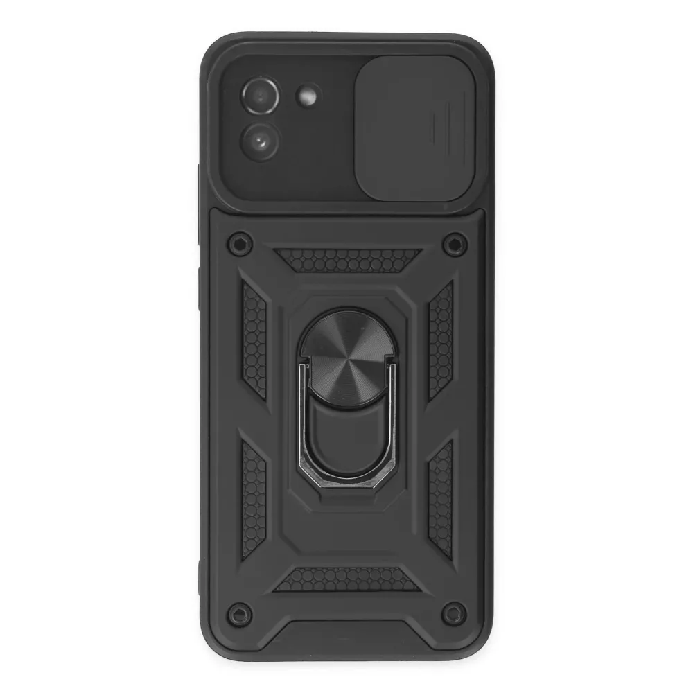 Newface Samsung Galaxy A03 Kılıf Pars Lens Yüzüklü Silikon - Siyah