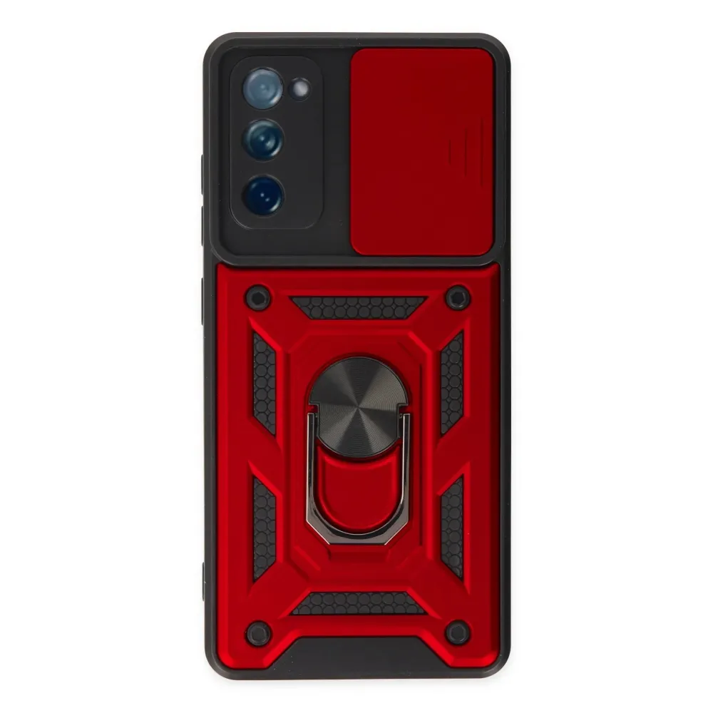 Newface Samsung Galaxy S20 Fe Kılıf Pars Lens Yüzüklü Silikon - Kırmızı