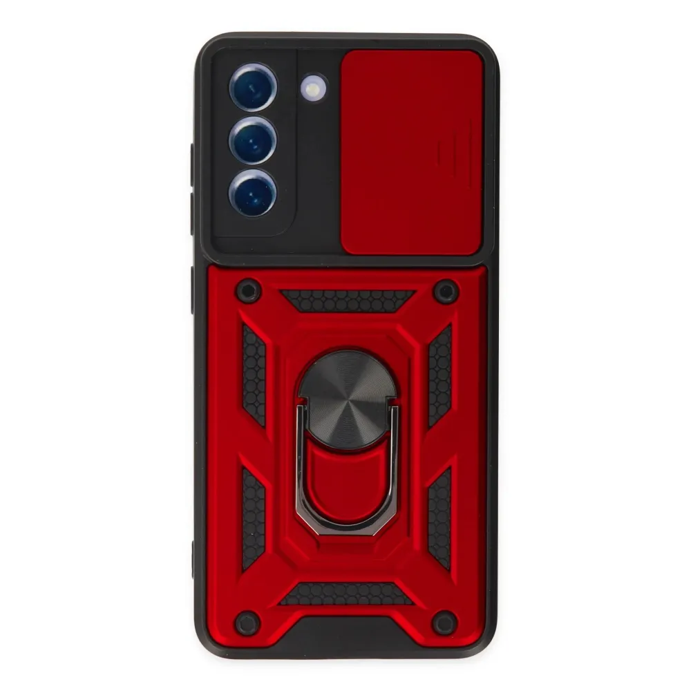 Newface Samsung Galaxy S21 Fe Kılıf Pars Lens Yüzüklü Silikon - Kırmızı