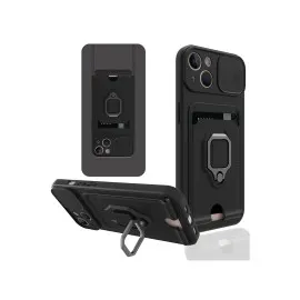 Newface iPhone 15 Kılıf Zuma Kartvizitli Yüzüklü Silikon - Siyah