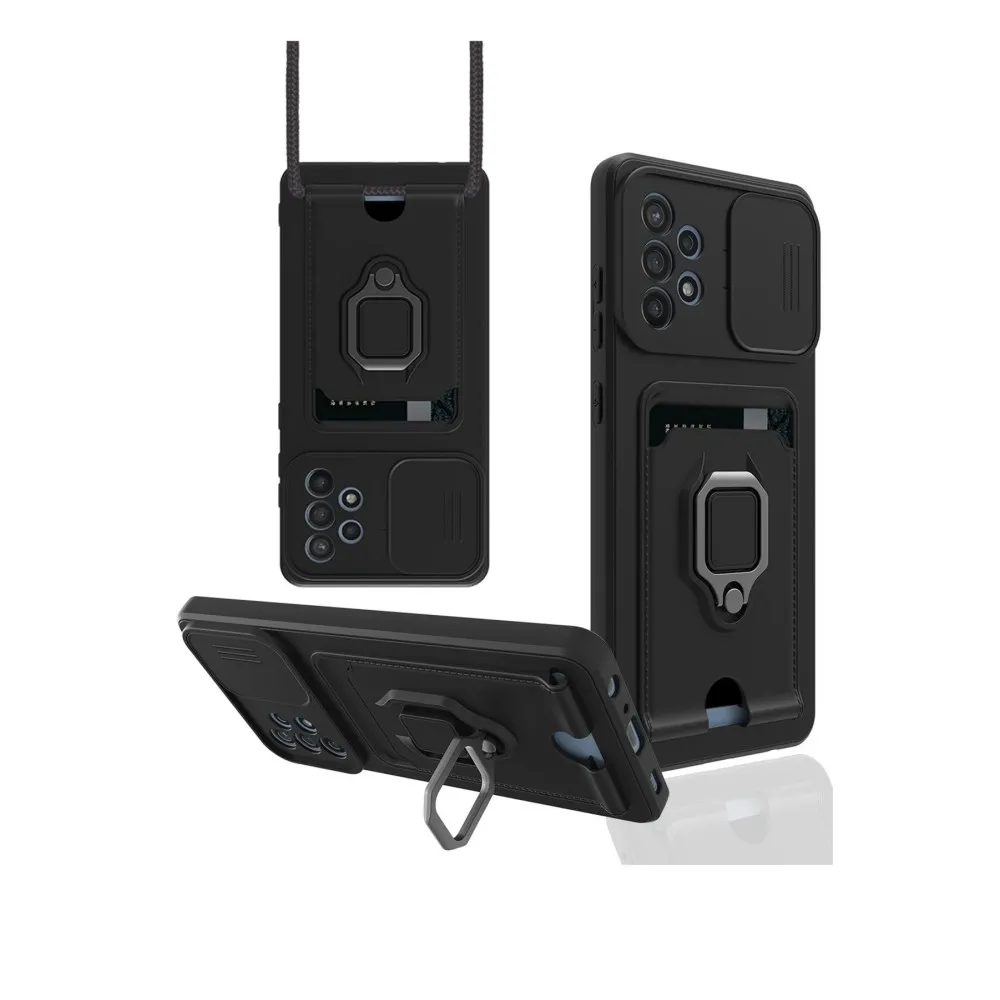 Newface Samsung Galaxy A72 Kılıf Zuma Kartvizitli Yüzüklü Silikon - Siyah