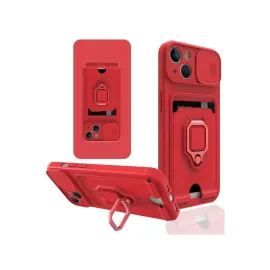 Newface Iphone 15 Kılıf Zuma Kartvizitli Yüzüklü Silikon - Kırmızı