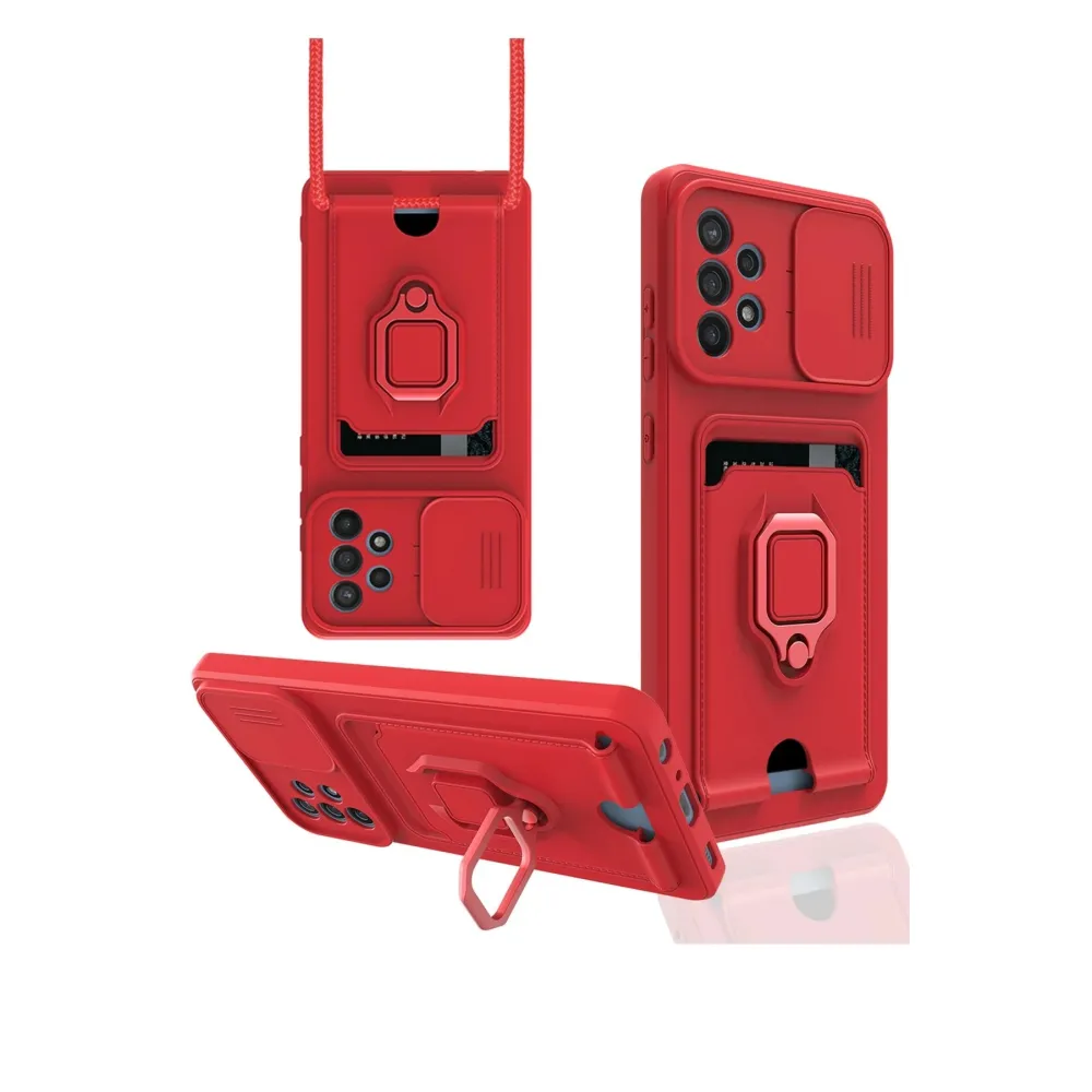 Newface Samsung Galaxy A72 Kılıf Zuma Kartvizitli Yüzüklü Silikon - Kırmızı