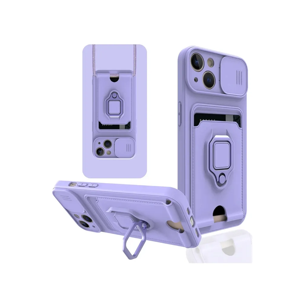 Newface Iphone 15 Kılıf Zuma Kartvizitli Yüzüklü Silikon - Lila