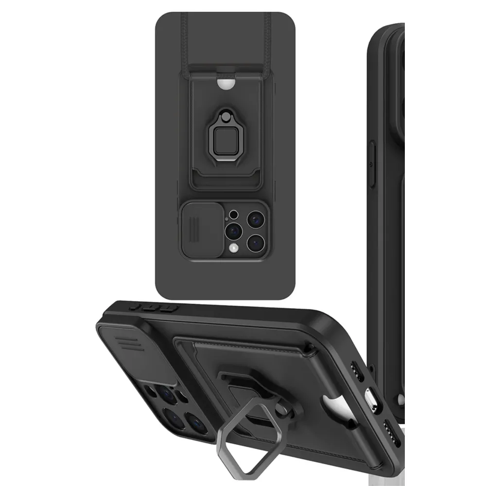 Newface Iphone 15 Pro Kılıf Zuma Kartvizitli Yüzüklü Silikon - Siyah