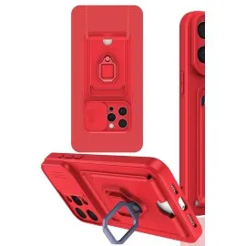 Newface Iphone 15 Pro Kılıf Zuma Kartvizitli Yüzüklü Silikon - Kırmızı