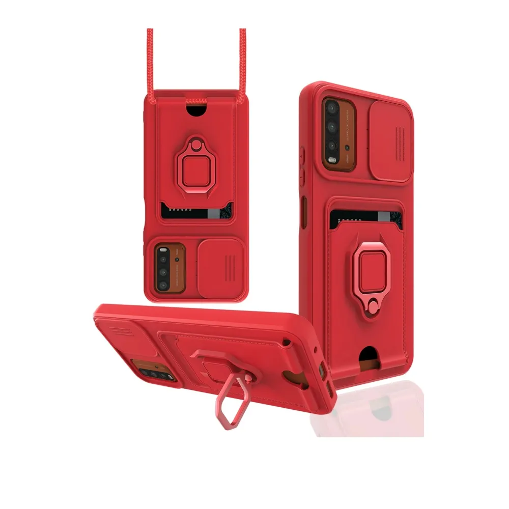 Newface Xiaomi Redmi 9T Kılıf Zuma Kartvizitli Yüzüklü Silikon - Kırmızı