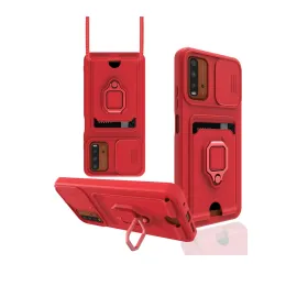 Newface Xiaomi Redmi 9T Kılıf Zuma Kartvizitli Yüzüklü Silikon - Kırmızı