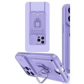 Newface iPhone 15 Pro Kılıf Zuma Kartvizitli Yüzüklü Silikon - Lila