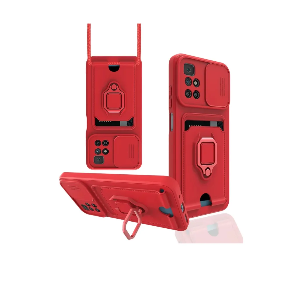 Newface Xiaomi Redmi 10 2022 Kılıf Zuma Kartvizitli Yüzüklü Silikon - Kırmızı