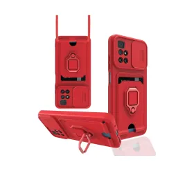 Newface Xiaomi Redmi 10 2022 Kılıf Zuma Kartvizitli Yüzüklü Silikon - Kırmızı