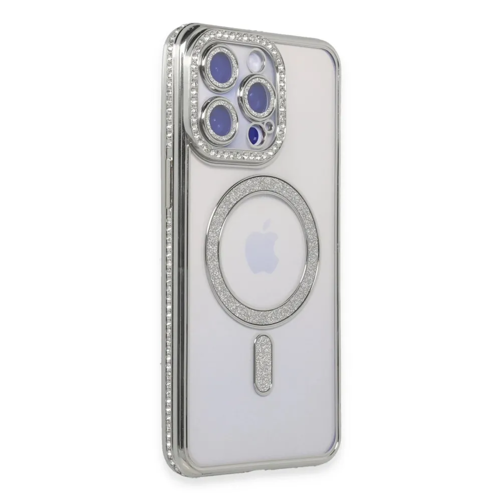 Newface Iphone 15 Pro Kılıf Joke Simli Magneticsafe Kılıf - Gümüş