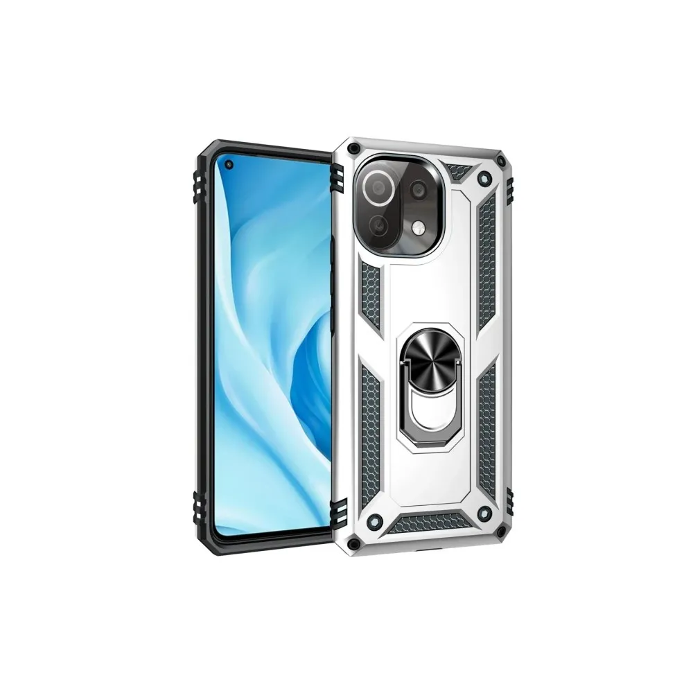 Newface Xiaomi Mi 11 Lite Kılıf Sofya Yüzüklü Silikon Kapak - Gümüş