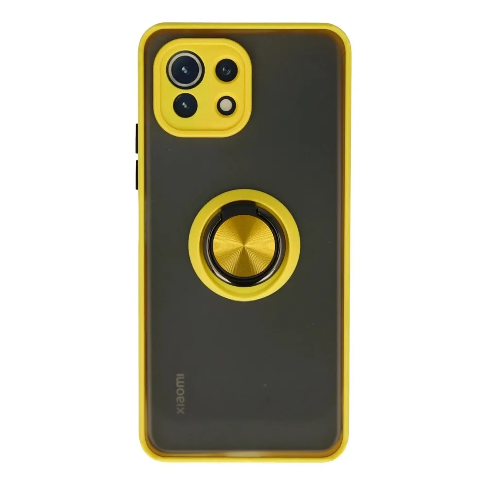 Newface Xiaomi Mi 11 Lite Kılıf Montreal Yüzüklü Silikon Kapak - Sarı
