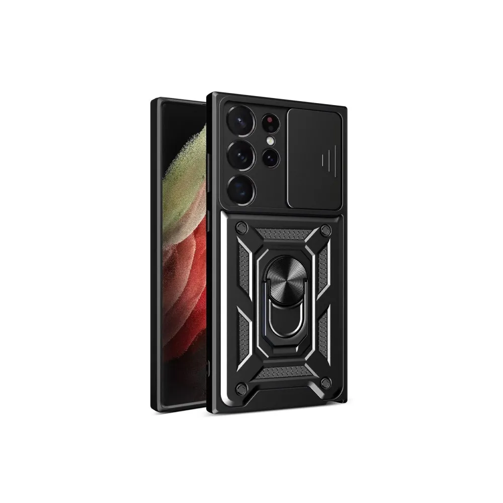 Newface Samsung Galaxy S23 Ultra Kılıf Pars Lens Yüzüklü Silikon - Siyah