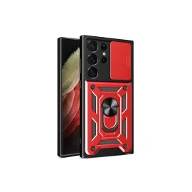 Newface Samsung Galaxy S23 Ultra Kılıf Pars Lens Yüzüklü Silikon - Kırmızı