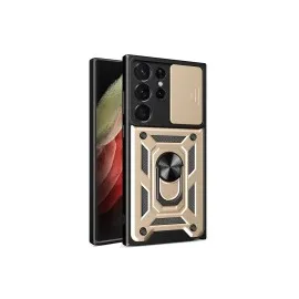 Newface Samsung Galaxy S23 Ultra Kılıf Pars Lens Yüzüklü Silikon - Gold