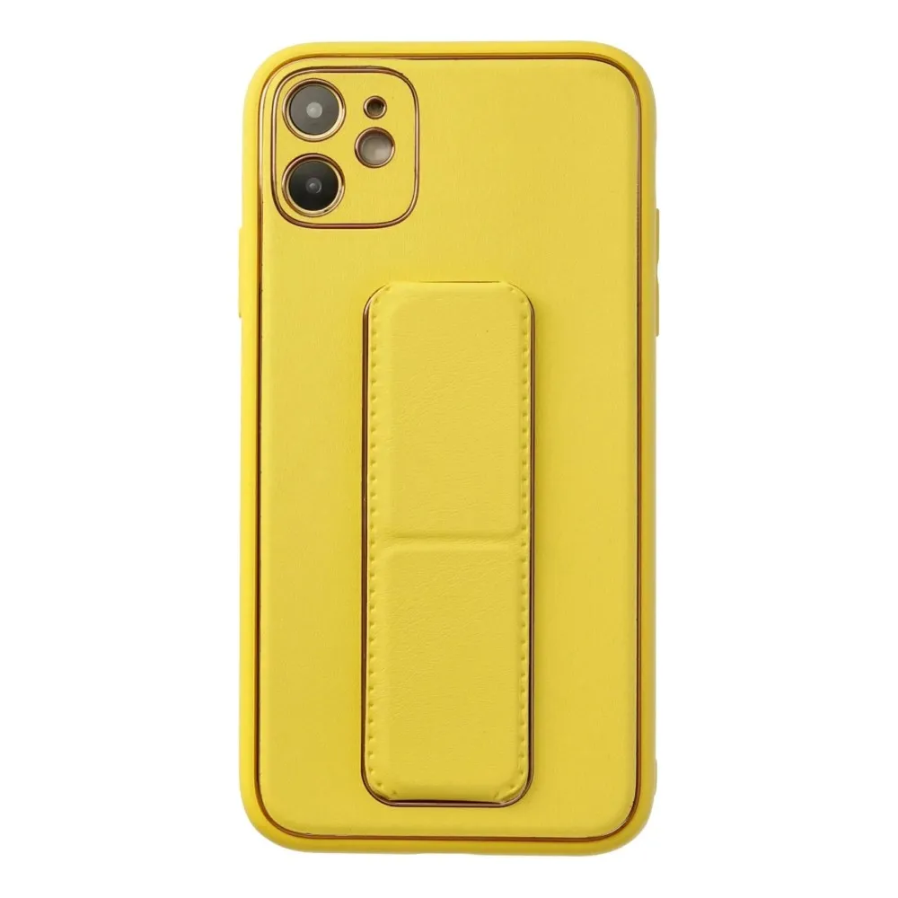 Newface Iphone 12 Kılıf Coco Deri Standlı Kapak - Sarı