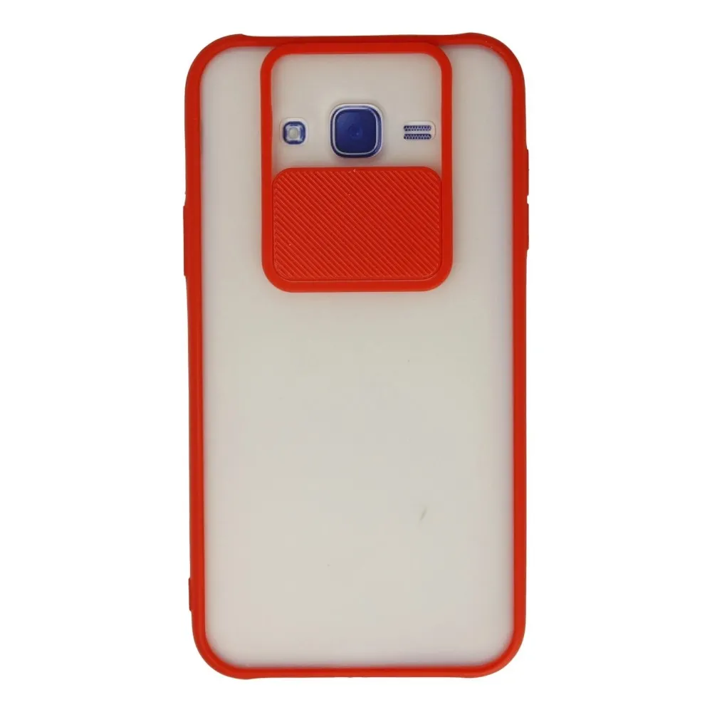 Newface Samsung Galaxy J7 Kılıf Palm Buzlu Kamera Sürgülü Silikon - Kırmızı