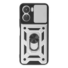 Newface Vivo Y16 Kılıf Pars Lens Yüzüklü Silikon - Gümüş