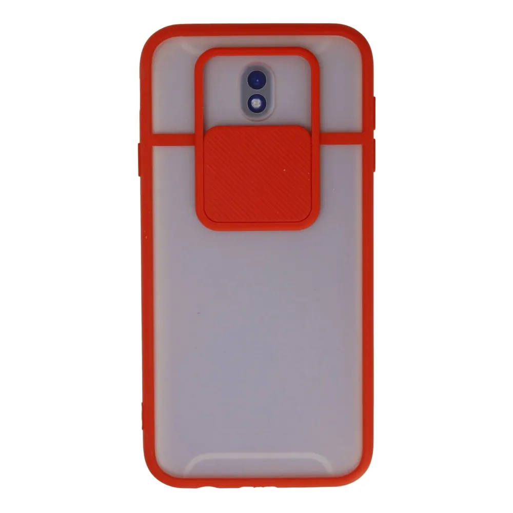 Newface Samsung Galaxy J7 Pro / J730 Kılıf Palm Buzlu Kamera Sürgülü Silikon - Kırmızı