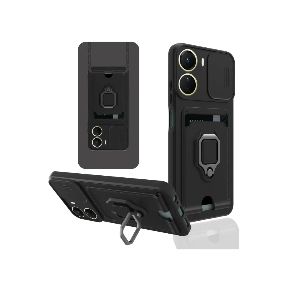 Newface Vivo Y16 Kılıf Zuma Kartvizitli Yüzüklü Silikon - Siyah