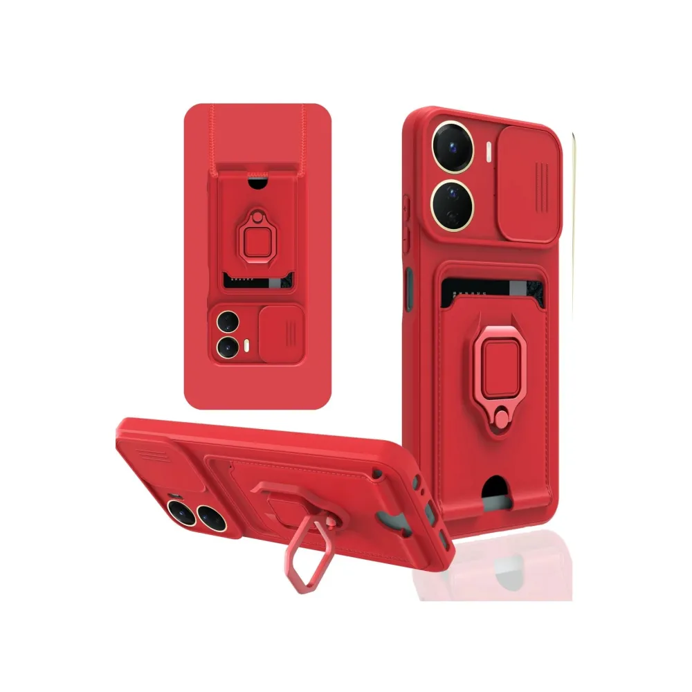 Newface Vivo Y16 Kılıf Zuma Kartvizitli Yüzüklü Silikon - Kırmızı