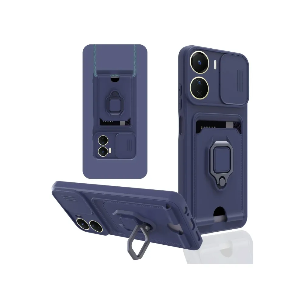 Newface Vivo Y16 Kılıf Zuma Kartvizitli Yüzüklü Silikon - Lacivert