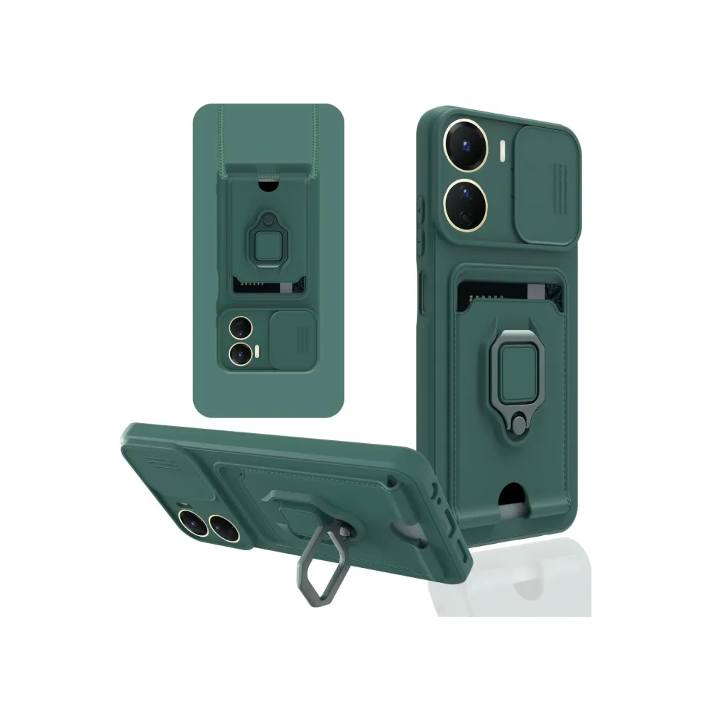 Newface Vivo Y16 Kılıf Zuma Kartvizitli Yüzüklü Silikon - Yeşil