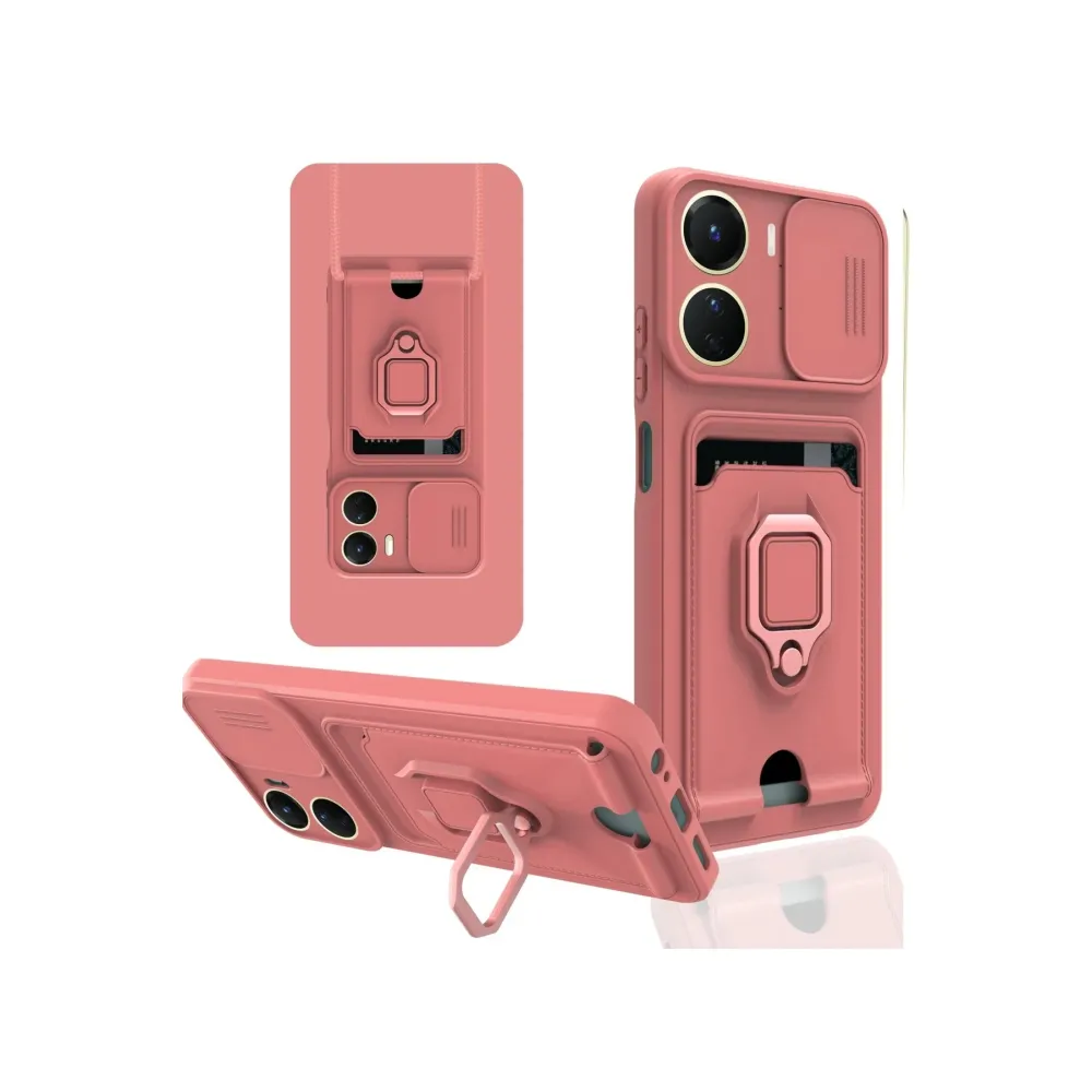 Newface Vivo Y16 Kılıf Zuma Kartvizitli Yüzüklü Silikon - Pembe