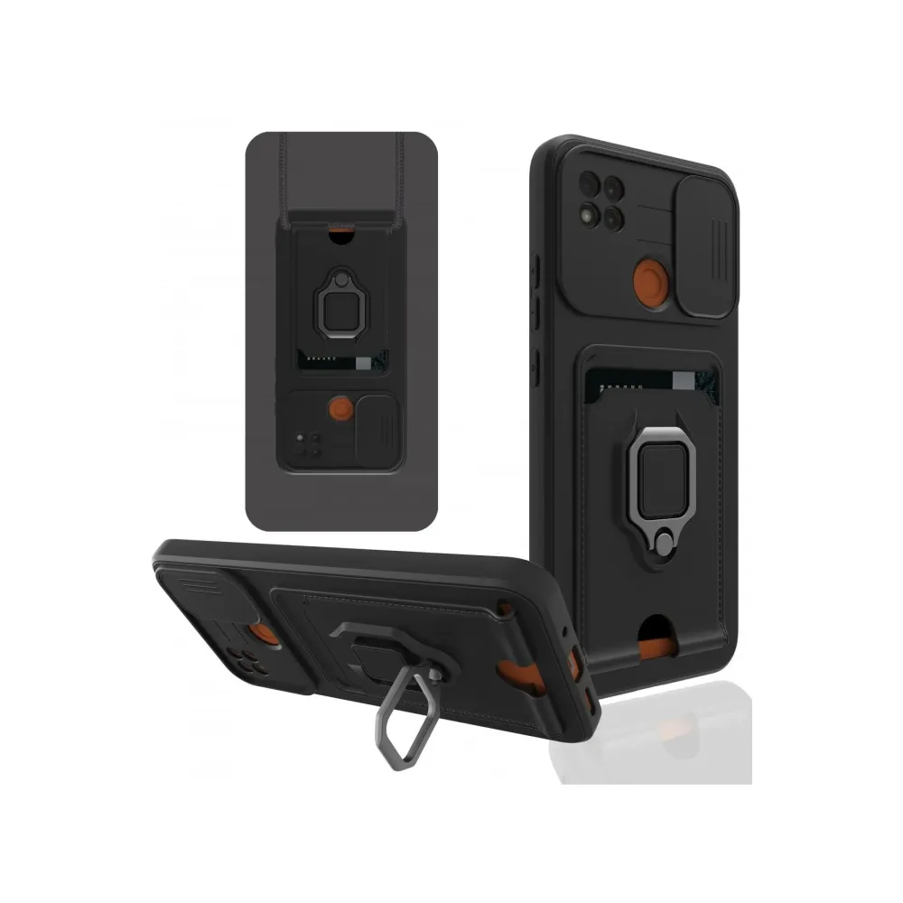 Newface Xiaomi Redmi 9C Kılıf Zuma Kartvizitli Yüzüklü Silikon - Siyah