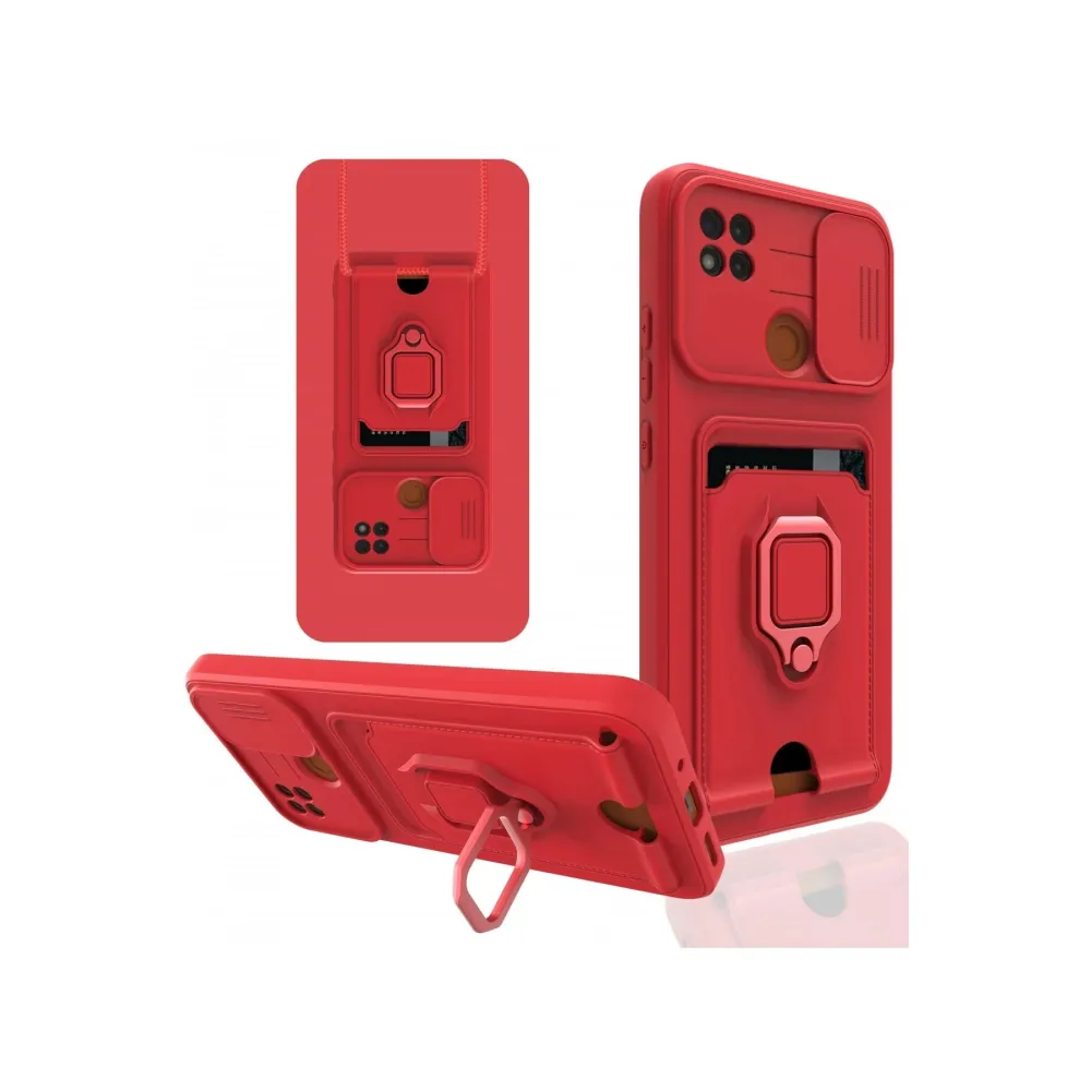 Newface Xiaomi Redmi 9C Kılıf Zuma Kartvizitli Yüzüklü Silikon - Kırmızı