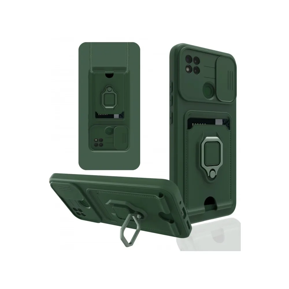 Newface Xiaomi Redmi 9C Kılıf Zuma Kartvizitli Yüzüklü Silikon - Yeşil