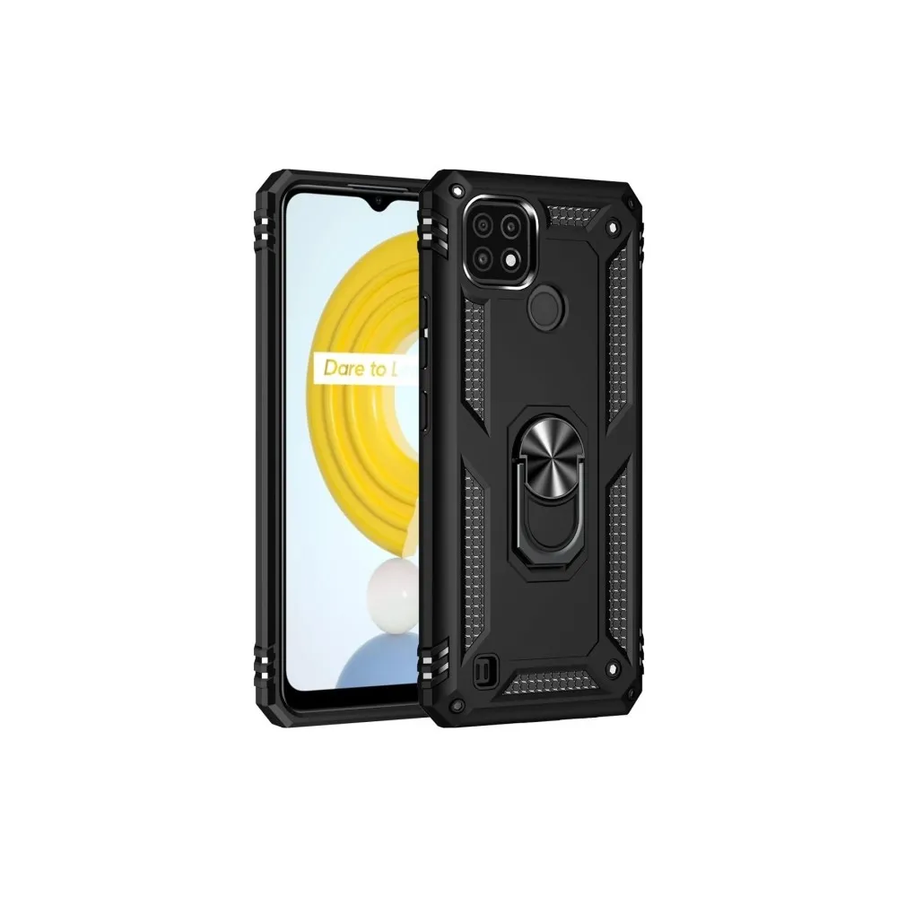 Newface Realme C21 Kılıf Sofya Yüzüklü Silikon Kapak - Siyah