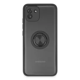 Newface Samsung Galaxy A03 Kılıf Montreal Yüzüklü Silikon Kapak - Siyah