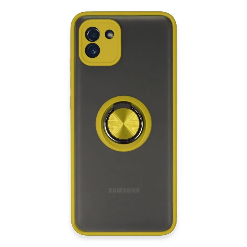 Newface Samsung Galaxy A03 Kılıf Montreal Yüzüklü Silikon Kapak - Sarı