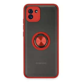 Newface Samsung Galaxy A03 Kılıf Montreal Yüzüklü Silikon Kapak - Kırmızı