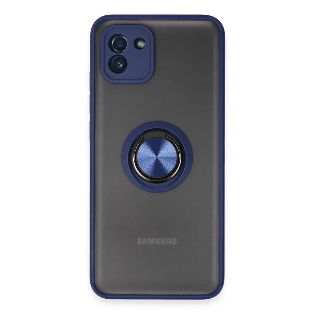 Newface Samsung Galaxy A03 Kılıf Montreal Yüzüklü Silikon Kapak - Lacivert
