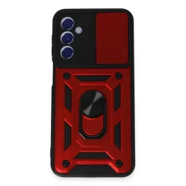 Newface Samsung Galaxy M34 5G Kılıf Pars Lens Yüzüklü Silikon - Kırmızı